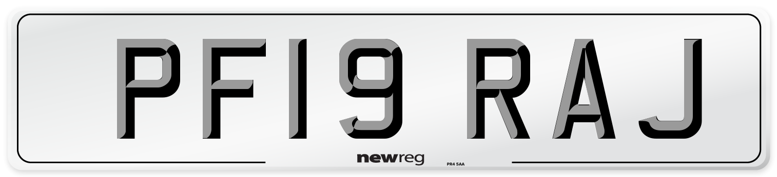 PF19 RAJ Number Plate from New Reg